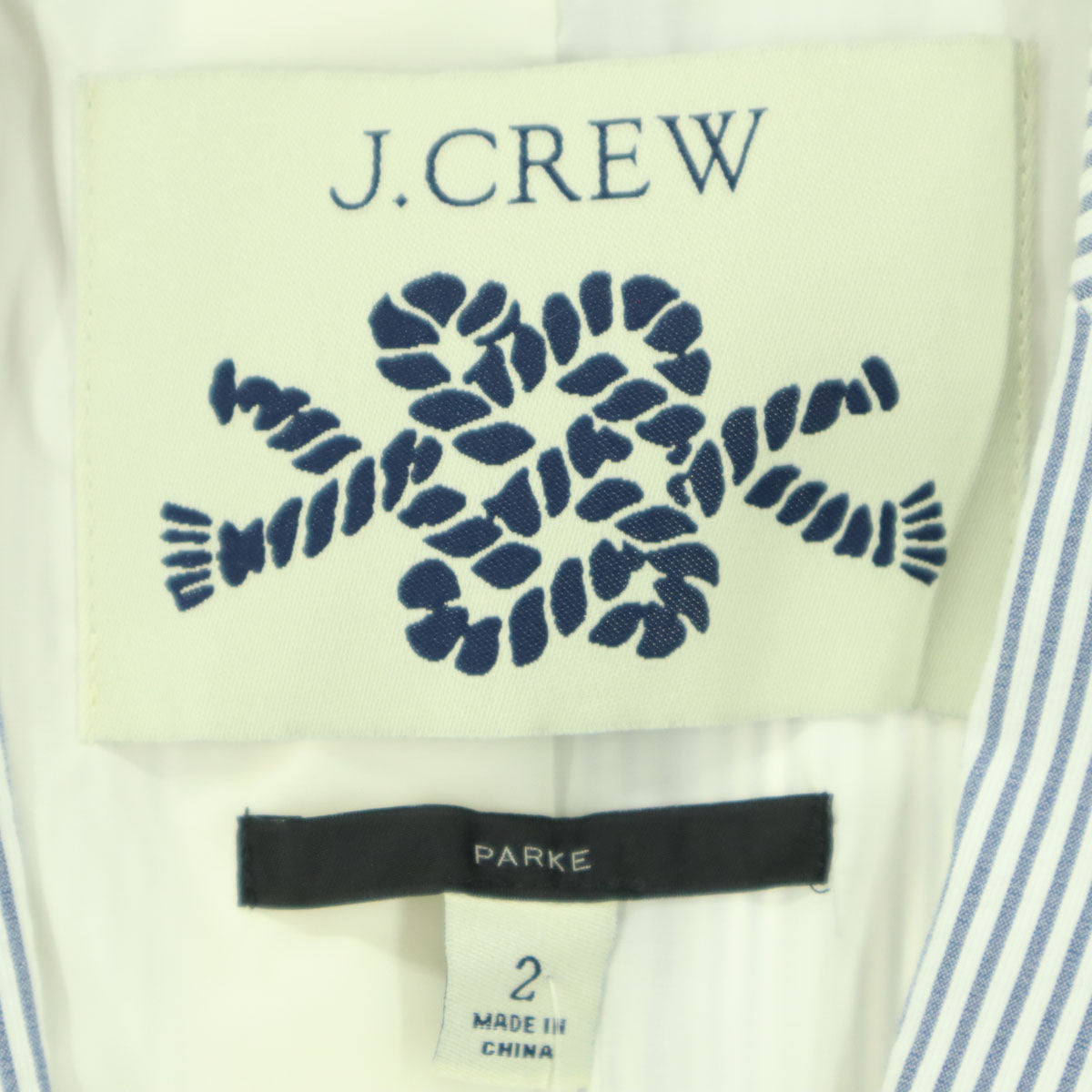 未使用 J.CREW ジェイクルー ストライプ柄 バイカラー 長袖 テーラードジャケット 2 ブルー系 レディース