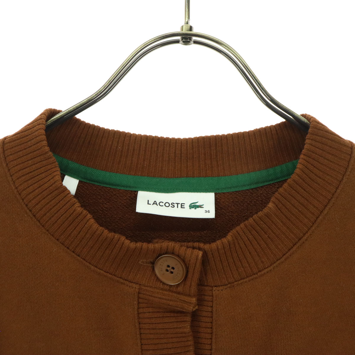 LACOSTE ラコステ ワンポイントロゴ 長袖 ドルマンスリーブ クルーネック スウェット カーディガン 36 ブラウン レディース