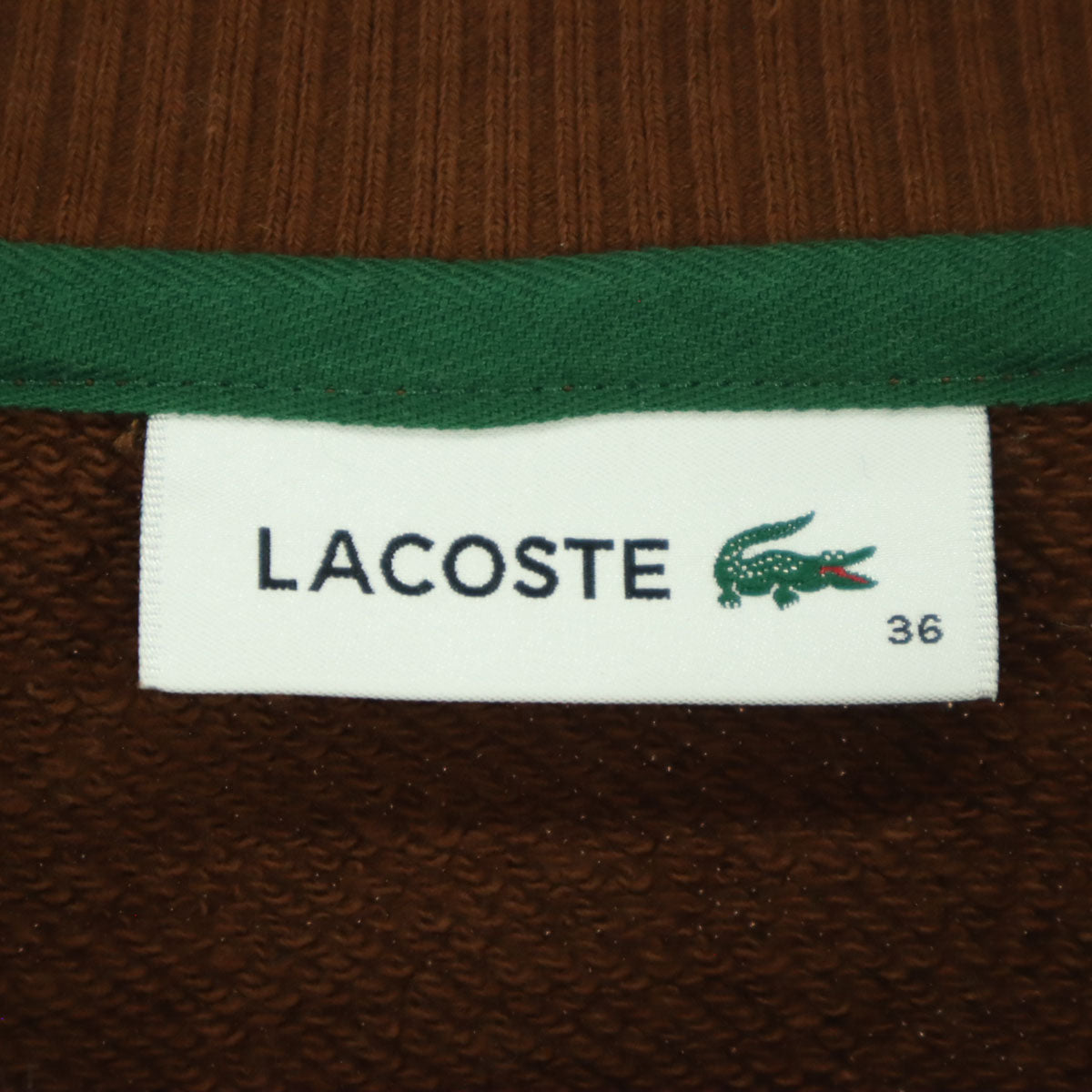 LACOSTE ラコステ ワンポイントロゴ 長袖 ドルマンスリーブ クルーネック スウェット カーディガン 36 ブラウン レディース