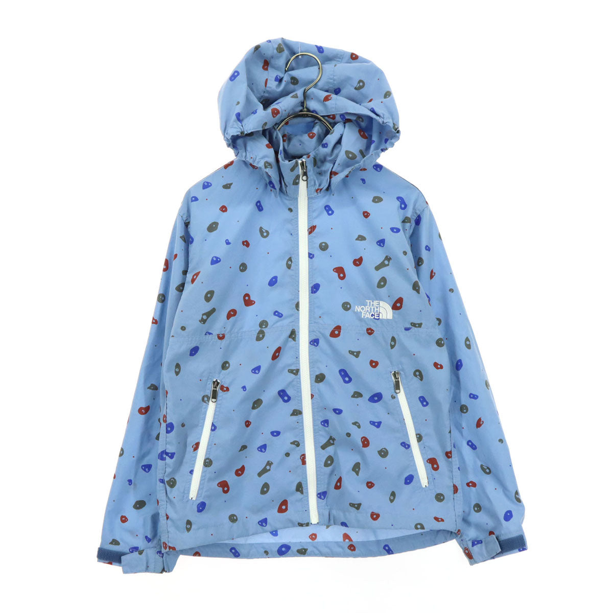 THE NORTH FACE ノースフェイス 総柄 長袖 コンパクト ナイロンジャケット 140 ブルー フーディー NPJ21811 キッズ