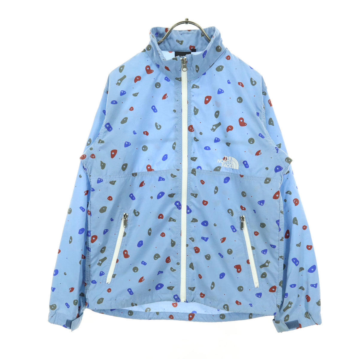 THE NORTH FACE ザノースフェイス NPJ21811 総柄 長袖 ノベルティーコンパクト ナイロンジャケット 150 ライトブルー アウトドア キッズ