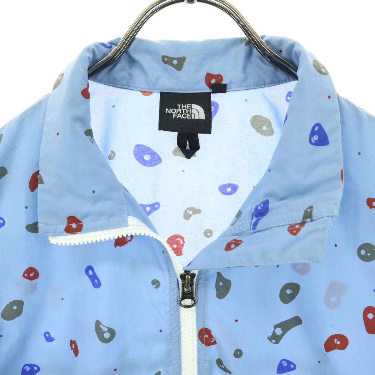 THE NORTH FACE ザノースフェイス NPJ21811 総柄 長袖 ノベルティーコンパクト ナイロンジャケット 150 ライトブルー アウトドア キッズ
