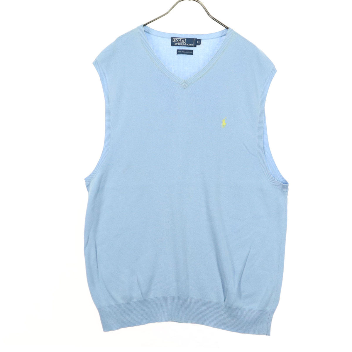Polo by Ralph Lauren ポロバイラルフローレン ワンポイントロゴ ノースリーブ Vネック コットン ニットベスト LL ライトブルー メンズ