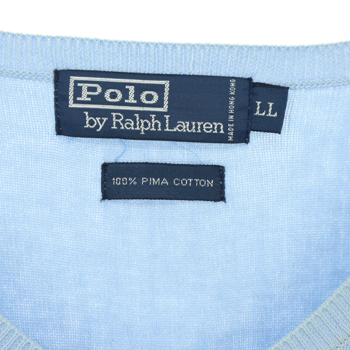 Polo by Ralph Lauren ポロバイラルフローレン ワンポイントロゴ ノースリーブ Vネック コットン ニットベスト LL ライトブルー メンズ