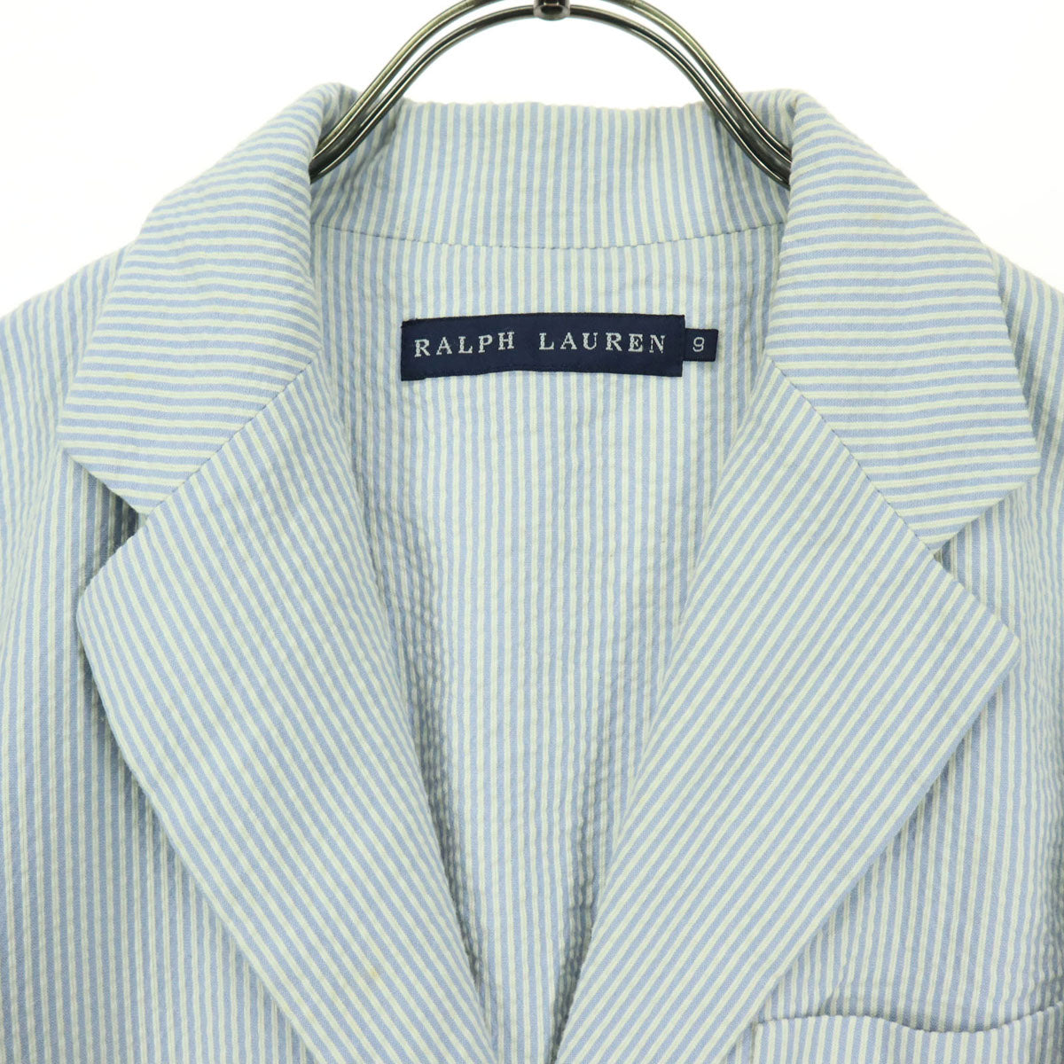 RALPH LAUREN ラルフローレン 日本製 ストライプ柄 長袖 テーラードジャケット 9 ライトブルー レディース