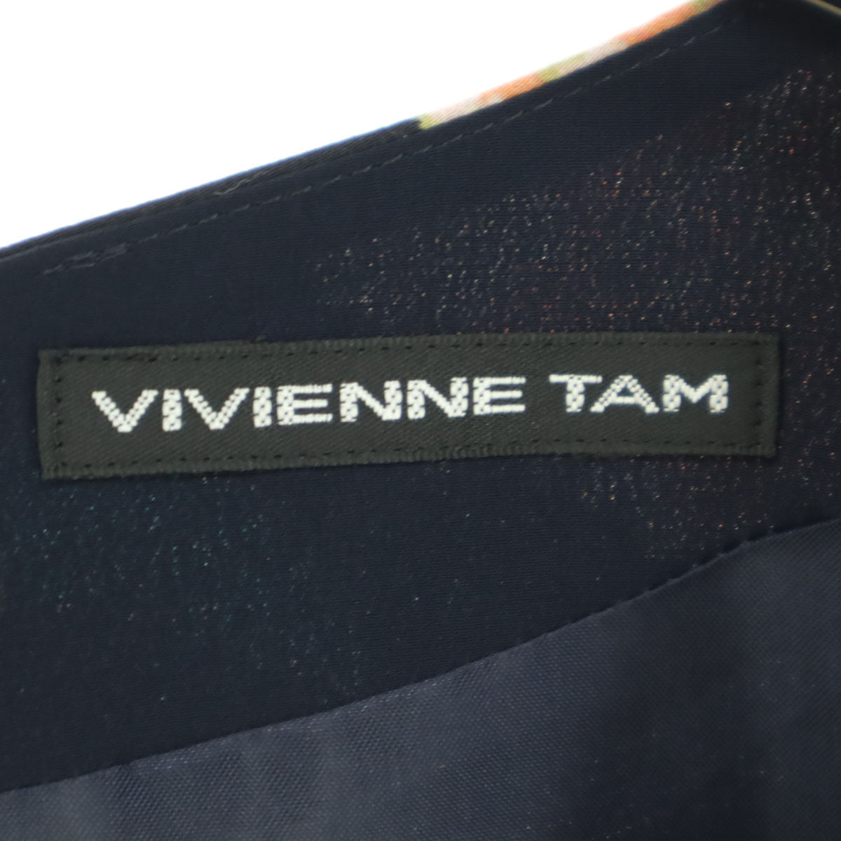 美品 VIVIENNE TAM ヴィヴィアンタム 日本製 総柄 長袖 ミモレ丈 ワンピース 42 ネイビー レディース