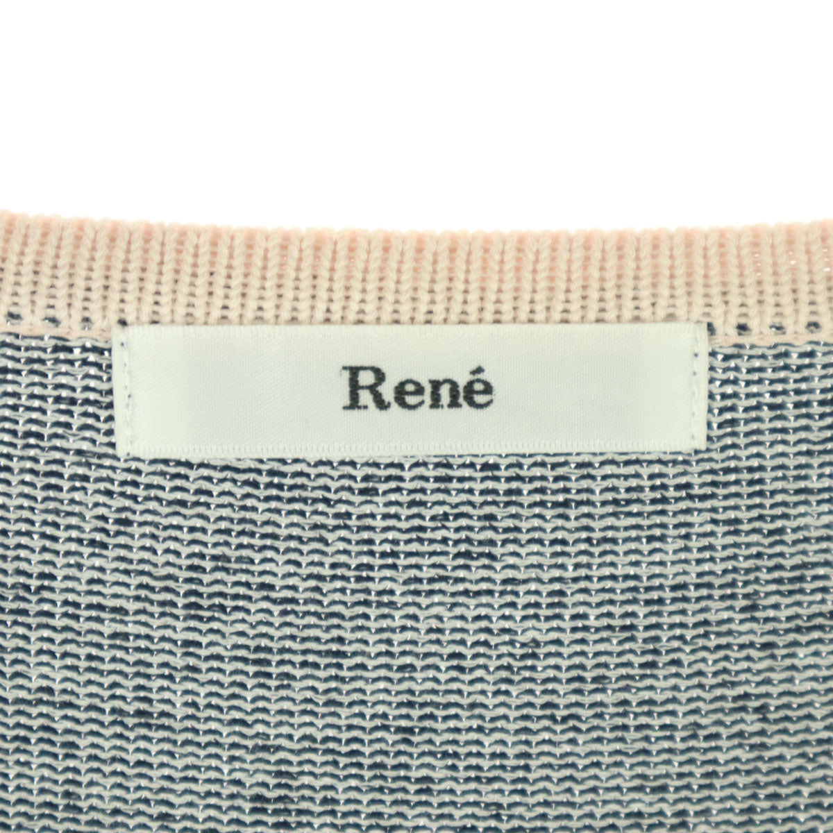 美品 Rene ルネ 日本製 長袖 ダブルブレスト トリム ニットカーディガン 36 ネイビー レディース