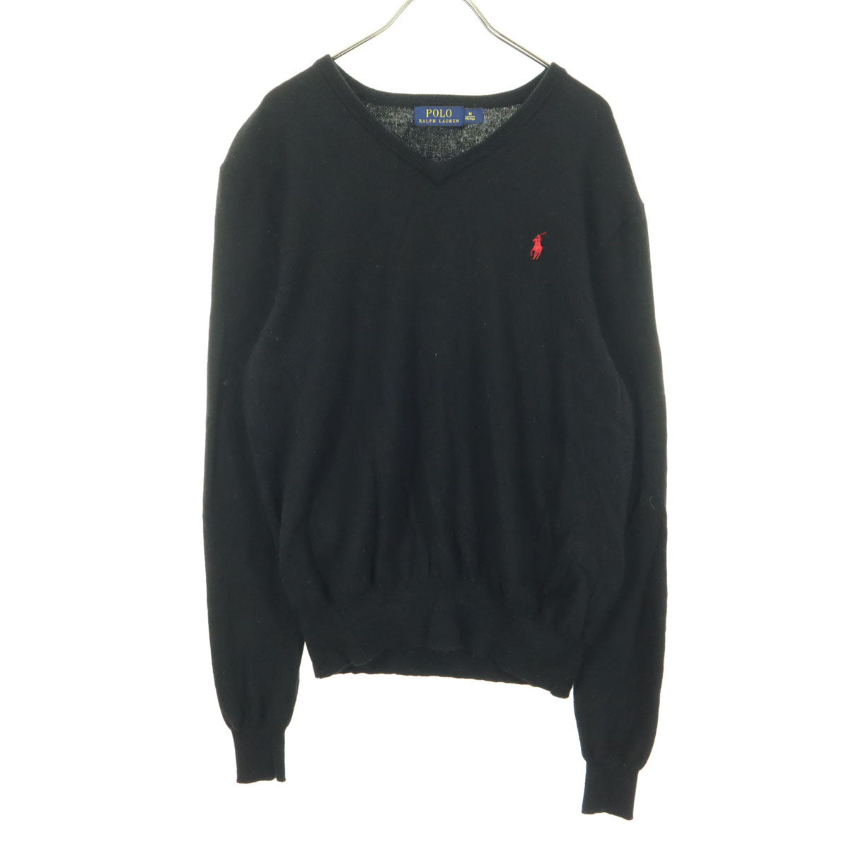 POLO RALPH LAUREN ポロラルフローレン ワンポイントロゴ 長袖 Vネック セーター M ブラック レディース