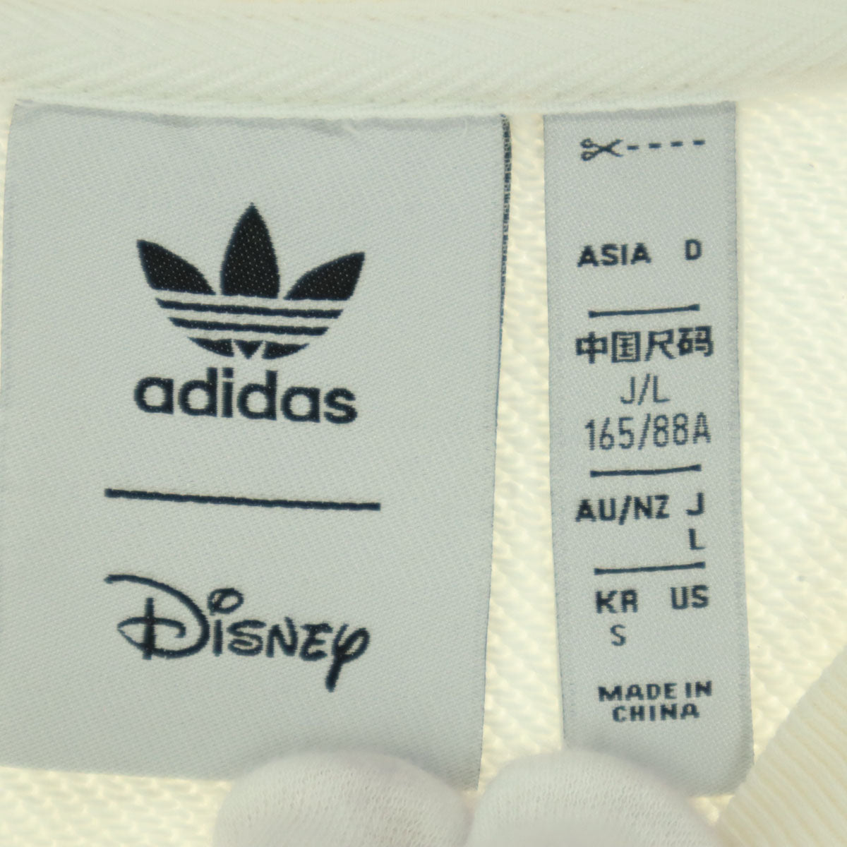 adidas アディダス Disney ディズニー コラボ コットン ロゴプリント キャラクター 長袖 トレーナー L オフホワイト系 トレフォイルロゴ レディース