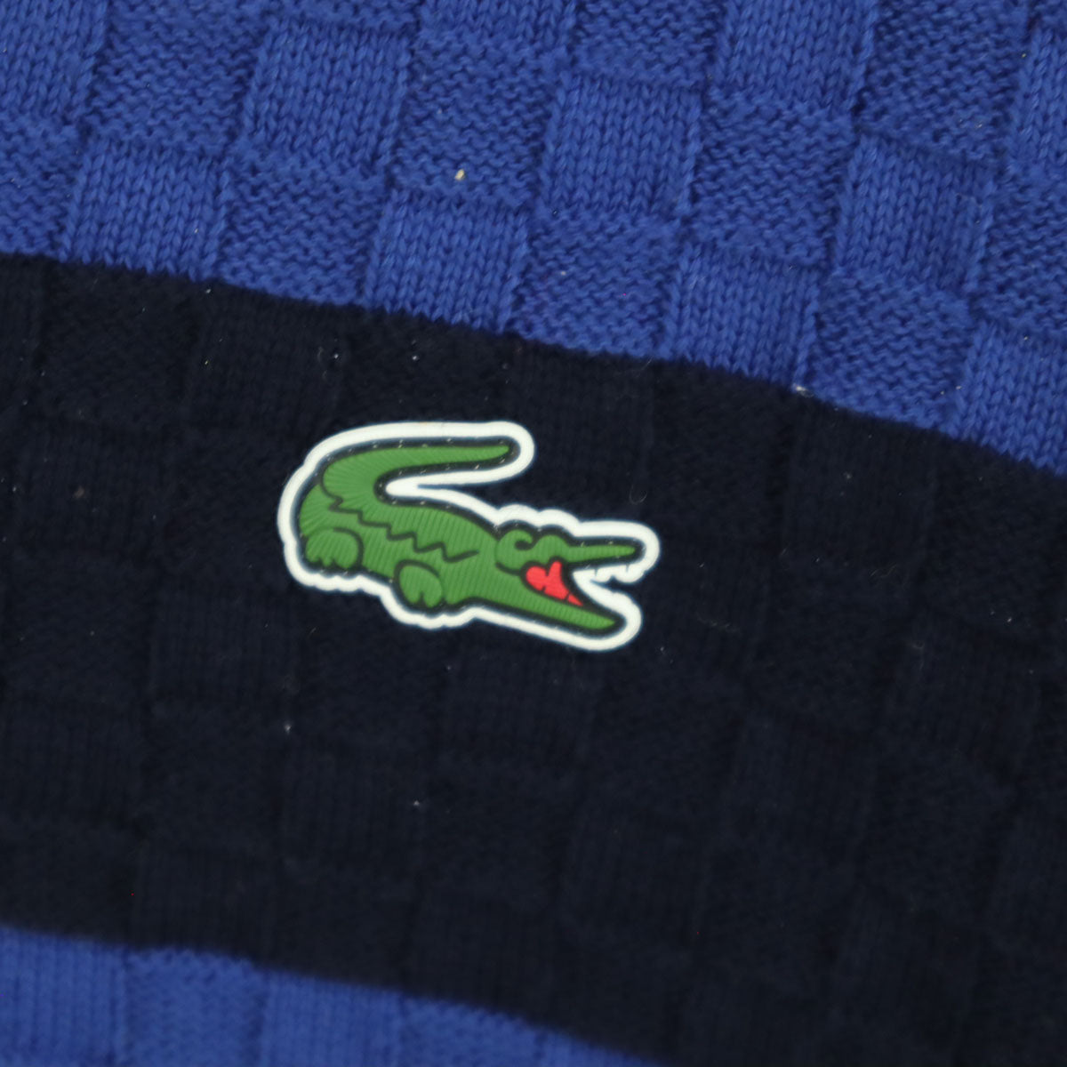LACOSTE SPORT ラコステスポーツ ワンポイントロゴ ボーダー柄 長袖 Vネック セーター 38 ブルー メンズ