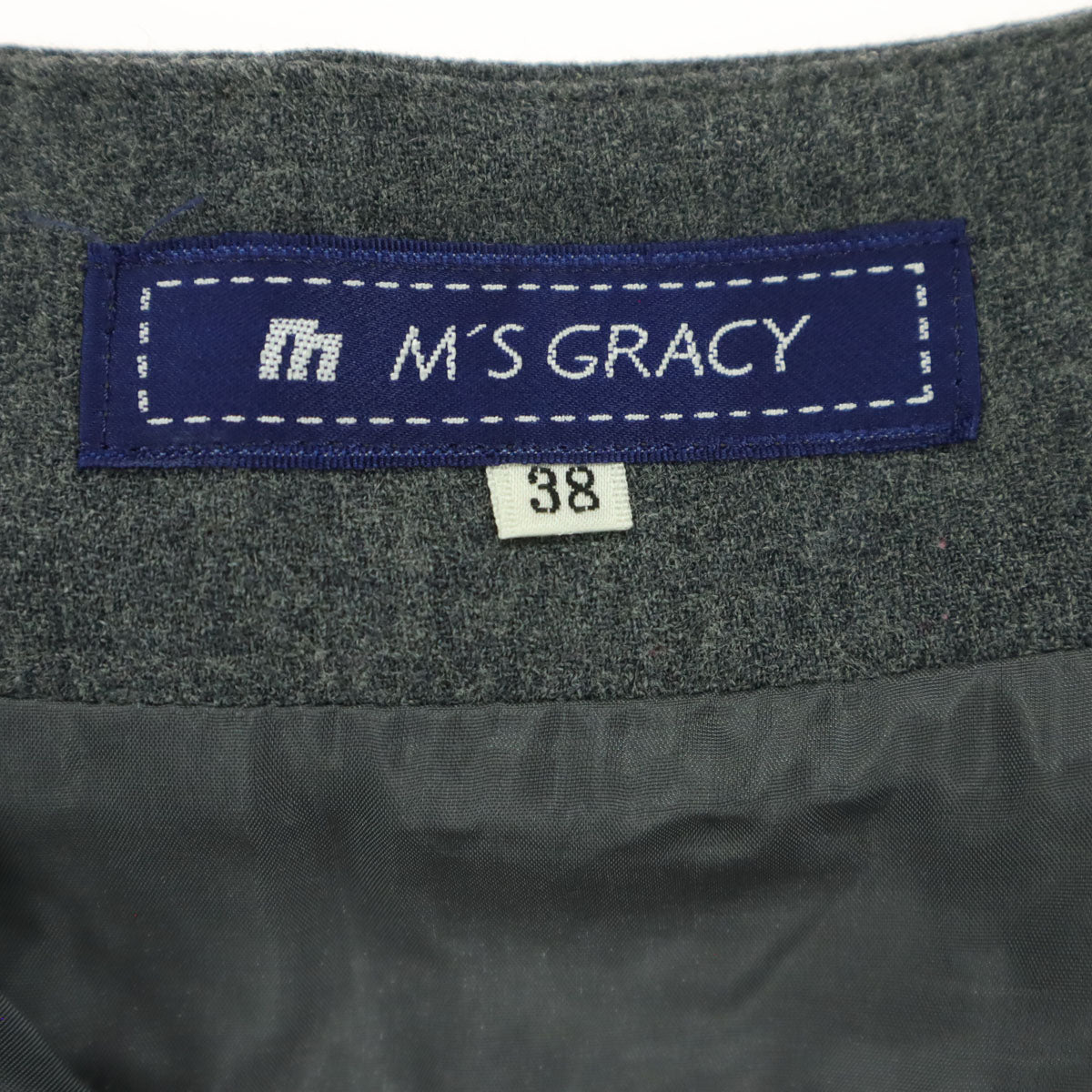 M'S GRACY エムズグレイシー 日本製 花柄 スパンコール ミディ丈 ギャザースカート 38 グレー レディース