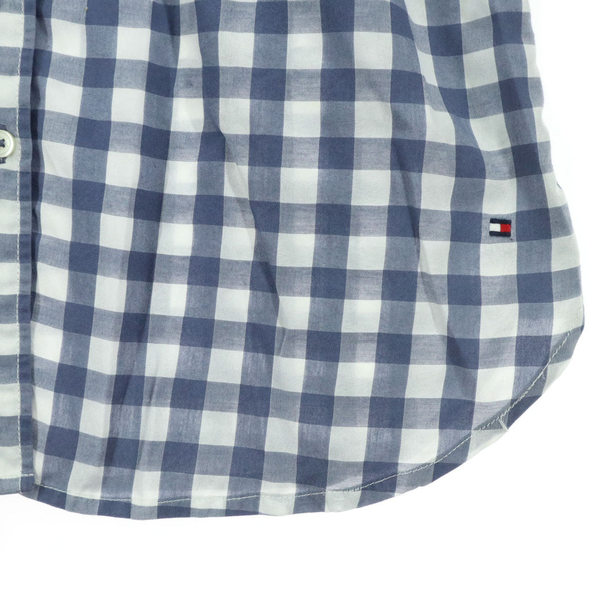 TOMMY HILFIGER トミーヒルフィガー ギンガムチェック柄 長袖 ラウンドカラー シャツ 4 ブルーグレー Regular Fit レディース
