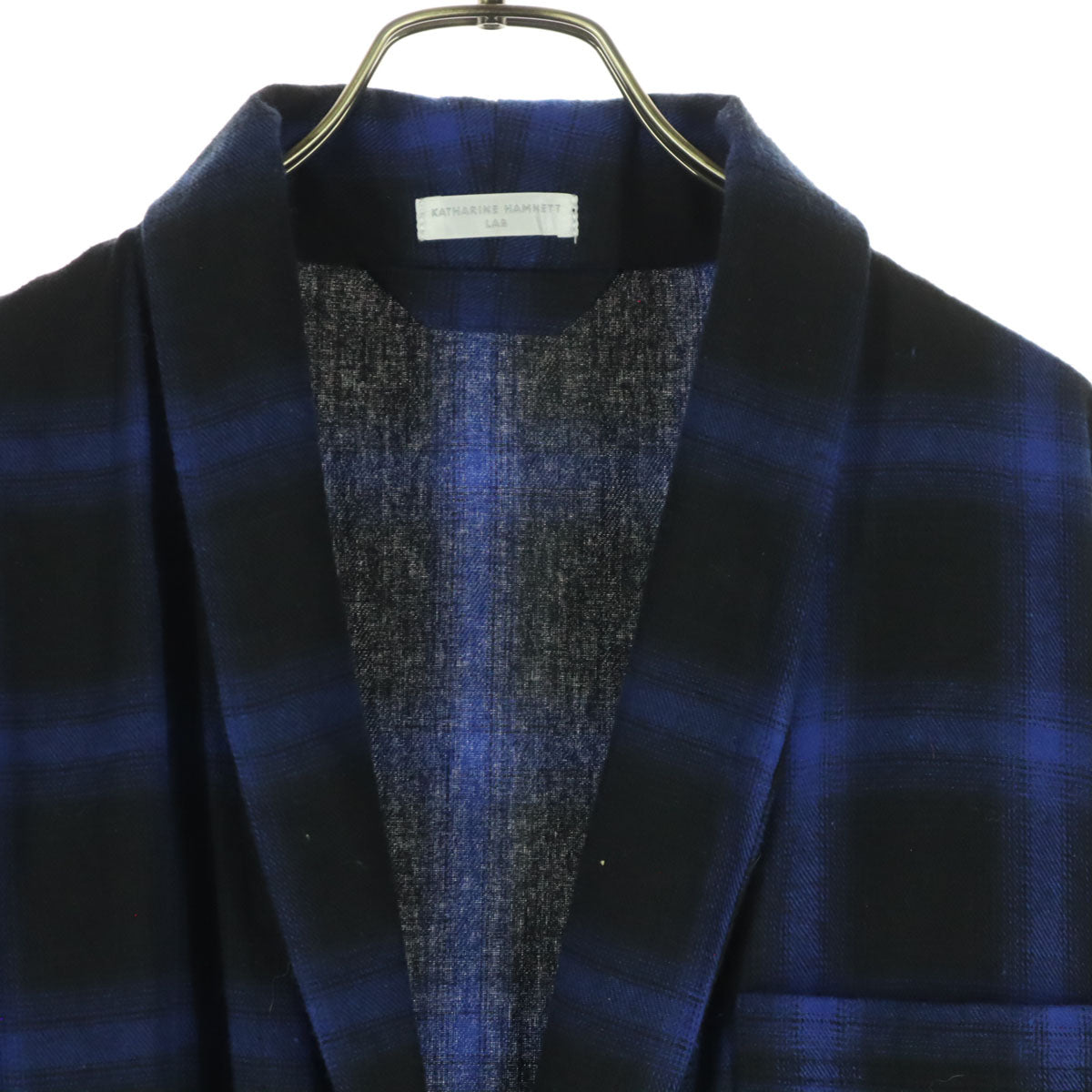 KATHARINE HAMNETT キャサリンハムネット コットン チェック柄 バイカラー 長袖 ガウン F ブラック レディース
