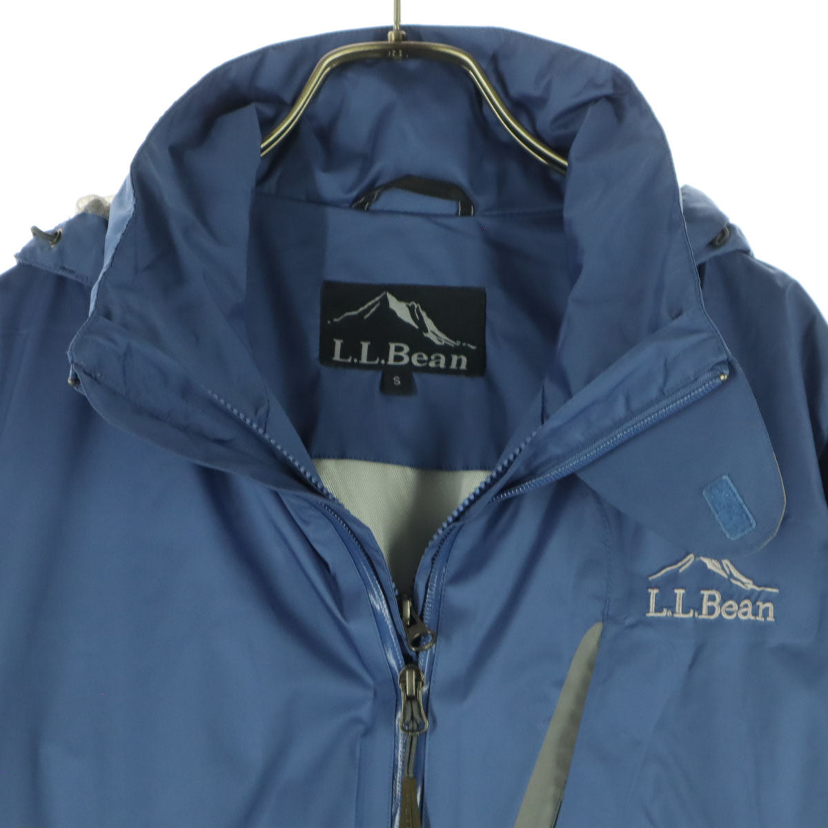 美品 L.L.Bean エルエルビーン ワンポイントロゴ 長袖 マウンテンパーカー S ブルー系 フード取り外し可 メンズ
