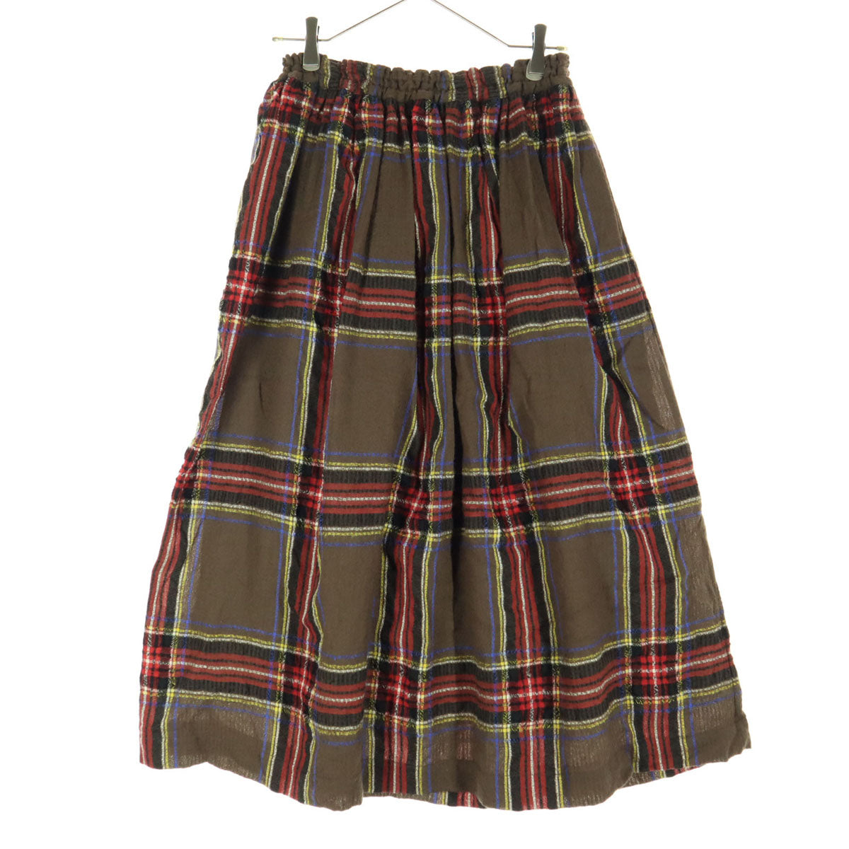 ICHI Antiquite's イチアンティークス 日本製 ウールブレンド チェック柄 ロング丈 スカート ブラウン レディース