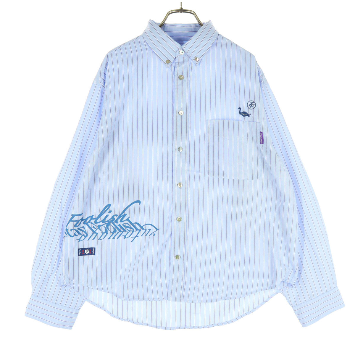 美品 ZUTOMAYO ズトマヨ ストライプ柄 長袖 ボタンダウンシャツ L ブルー ずっと真夜中でいいのに。 メンズ