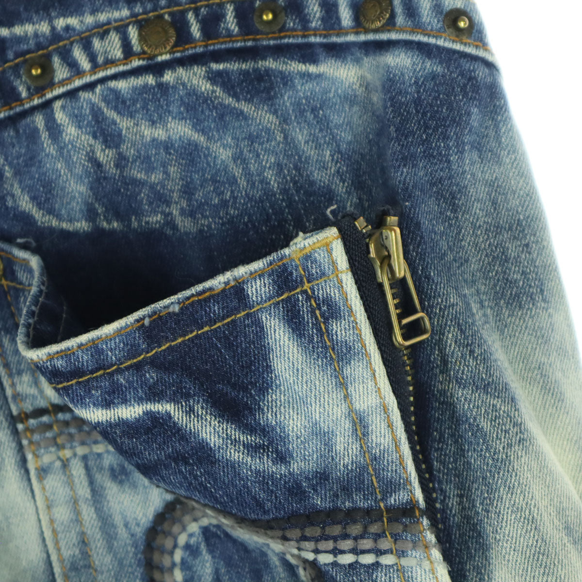 RED PEPPER レッドペッパー コットン タイダイ柄 ダメージ加工 ストレートデニムパンツ w30 ブルー系 メンズ