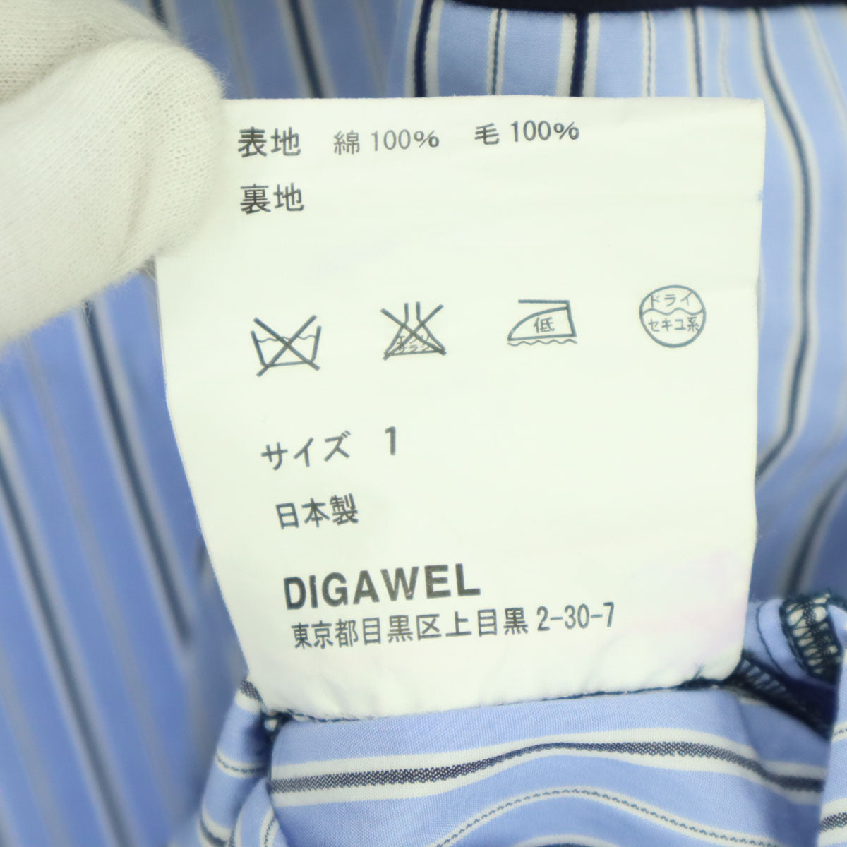 DIGAWEL ディガウェル 日本製 ストライプ柄 長袖 カットソー 1 ライトブルー レディース