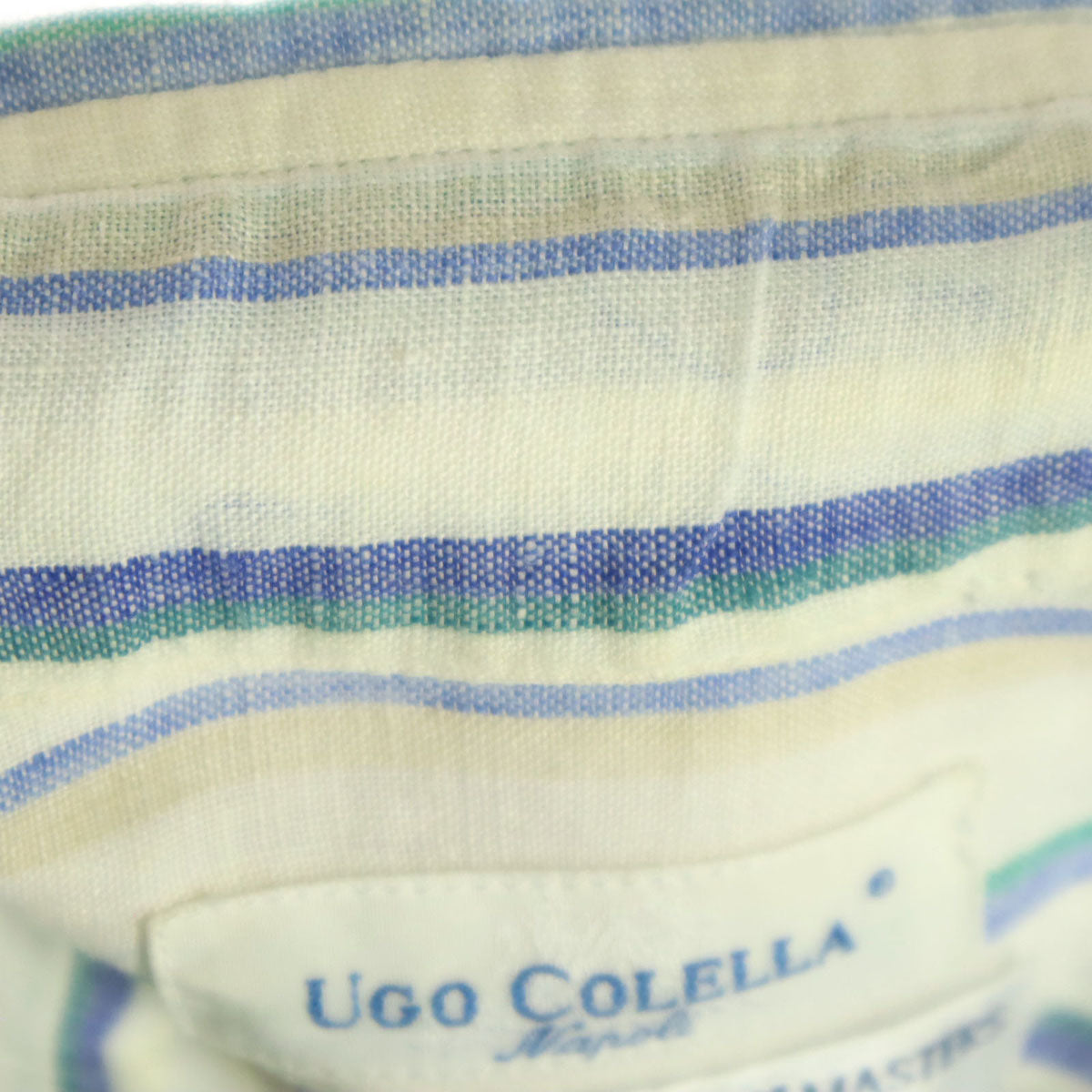 UGO COLELLA ウーゴコレッラ ストライプ柄 長袖 ボタンダウン リネンシャツ S アイボリー系 メンズ