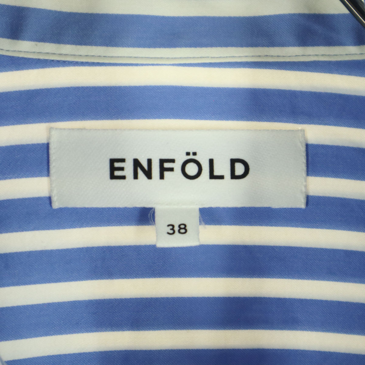 美品 ENFOLD エンフォルド 日本製 ストライプ柄 長袖 コットンシャツ 38 ブルー レディース