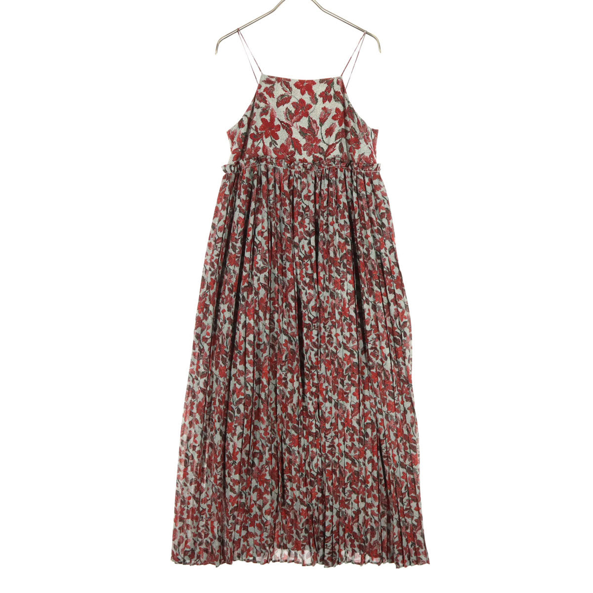 美品 CLANE クラネ 総柄 花柄 ノースリーブ キャミワンピース 1 グレー系 レディース