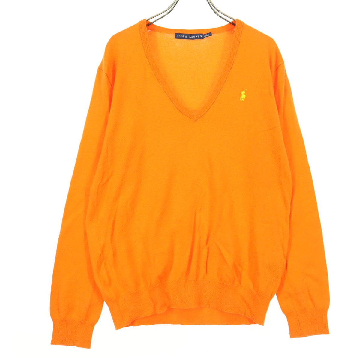 POLO RALPH LAUREN ポロラルフローレン 長袖 Vネック コットン ニット セーター M 蛍光オレンジ レディース