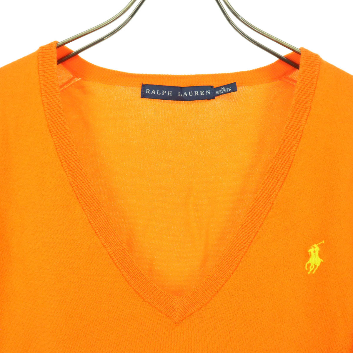 POLO RALPH LAUREN ポロラルフローレン 長袖 Vネック コットン ニット セーター M 蛍光オレンジ レディース