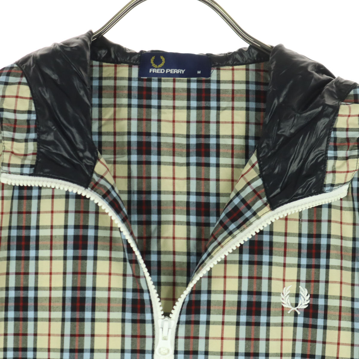 FRED PERRY フレッドペリー チェック柄 長袖 ジップパーカー M ベージュ メンズ