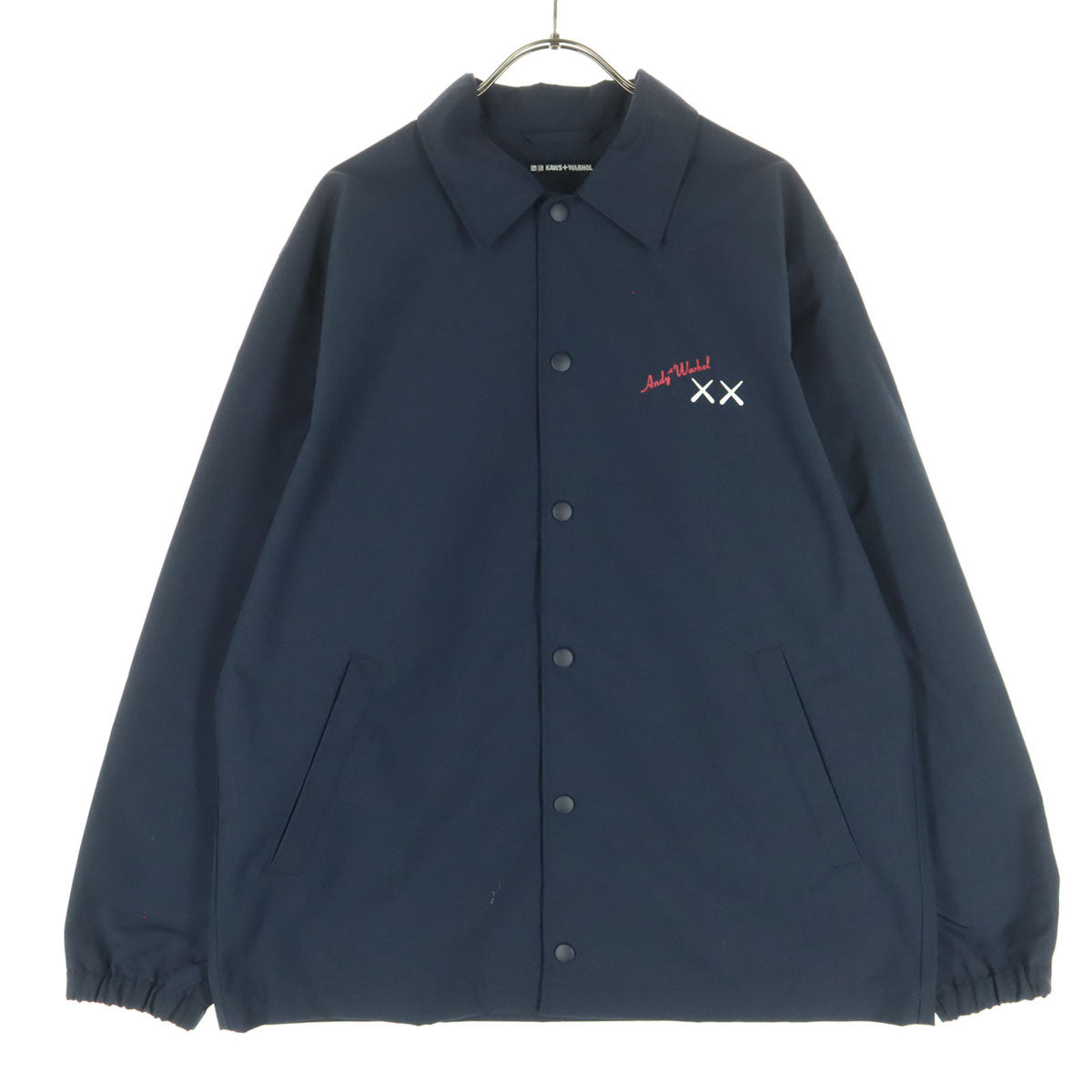 美品 UNIQLO ユニクロ KAWS+WARHOL カウズ+ウォーホル コラボ バックプリント 長袖 コーチジャケット M ネイビー メンズ