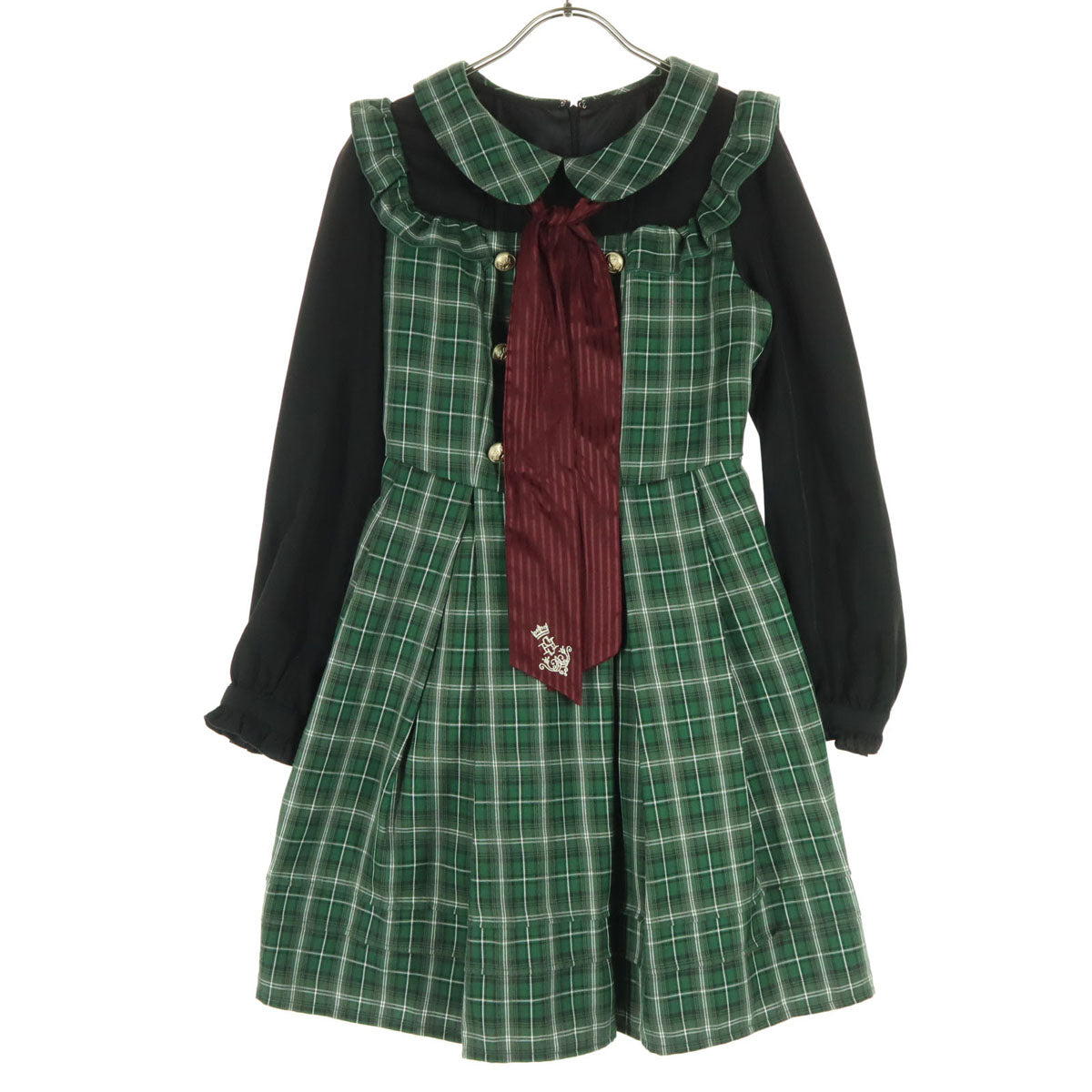 Secret Honey シークレットハニー チェック柄 長袖 ガーリー ワンピース 2 グリーン系 レディース
