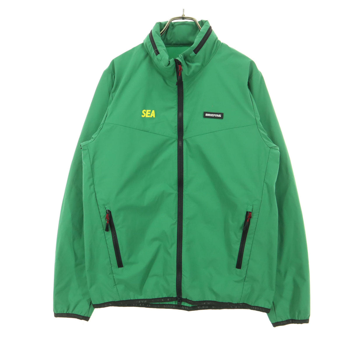 BRIEFING ブリーフィング WIND AND SEA ワンポイントロゴ 長袖 フード付 ジップジャケット M グリーン ウィンダンシー メンズ