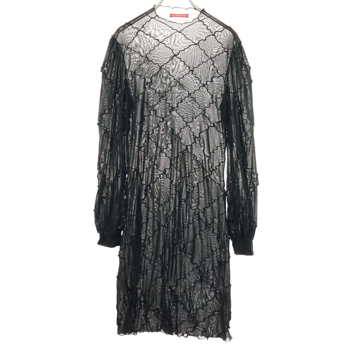 美品 VIVIENNE TAM ヴィヴィアンタム 長袖 シースルー 膝丈ワンピース 40 ブラック レディース