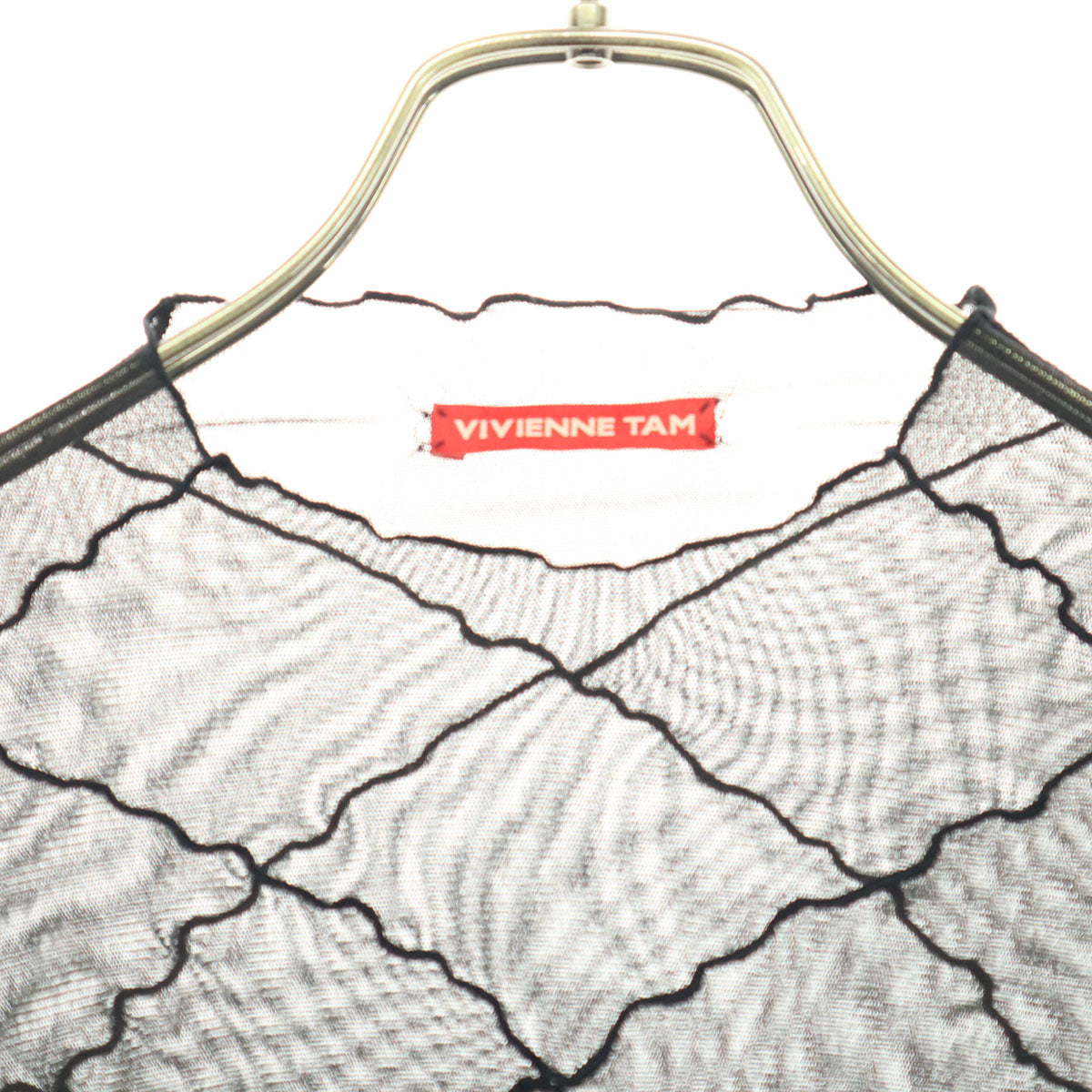 美品 VIVIENNE TAM ヴィヴィアンタム 長袖 シースルー 膝丈ワンピース 40 ブラック レディース