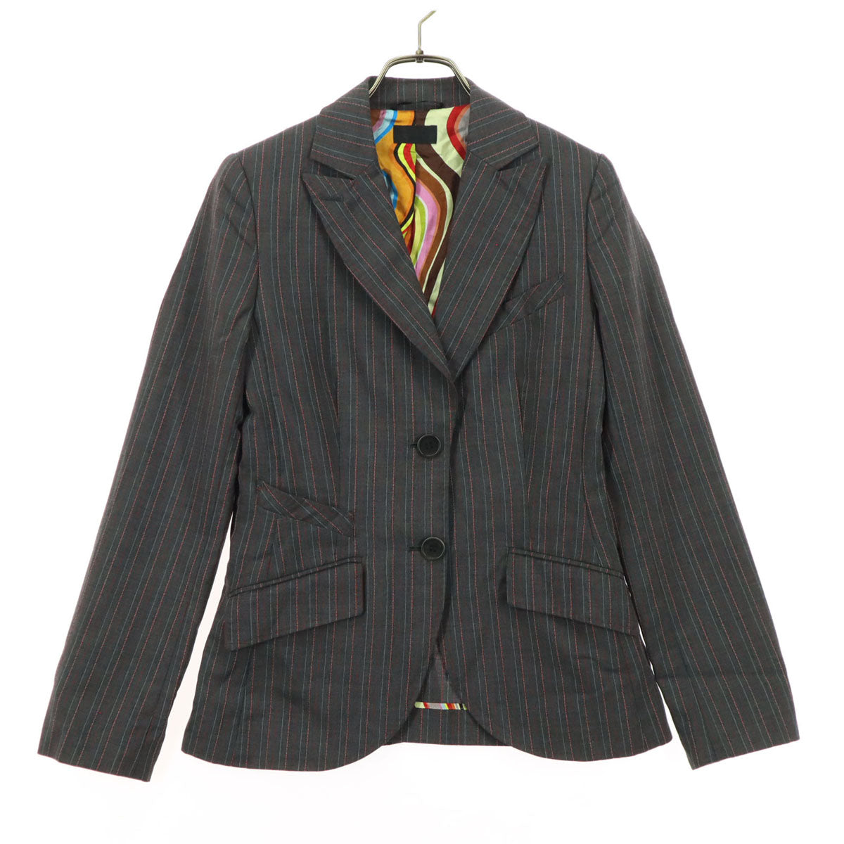 Paul Smith BLACK ポールスミスブラック ストライプ柄 長袖 テーラードジャケット 38 ダークグレー系 レディース