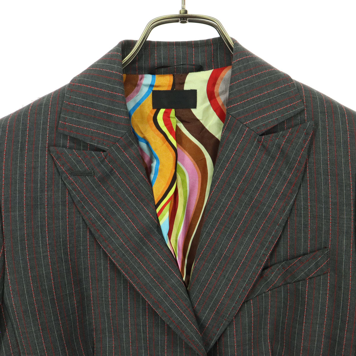 Paul Smith BLACK ポールスミスブラック ストライプ柄 長袖 テーラードジャケット 38 ダークグレー系 レディース