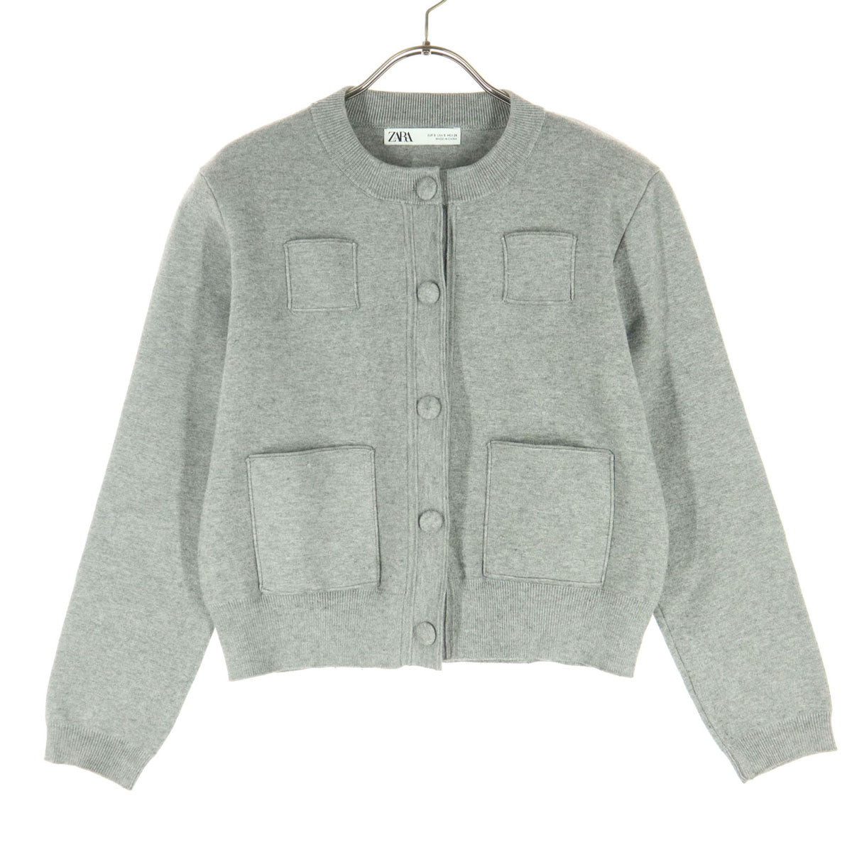 美品 ZARA ザラ 長袖 ニットジャケット S グレー 肩パッド レディース