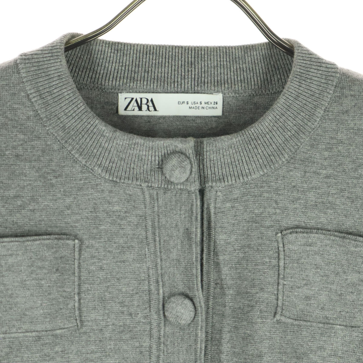 美品 ZARA ザラ 長袖 ニットジャケット S グレー 肩パッド レディース