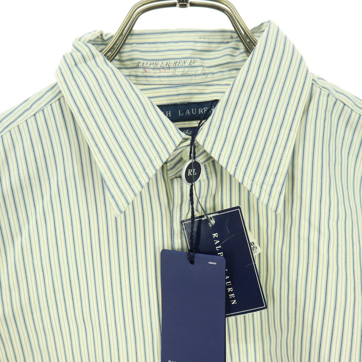 未使用 RALPH LAUREN ラルフローレン ストライプ柄 長袖 コットンシャツ 4 ブルー系 キッズ
