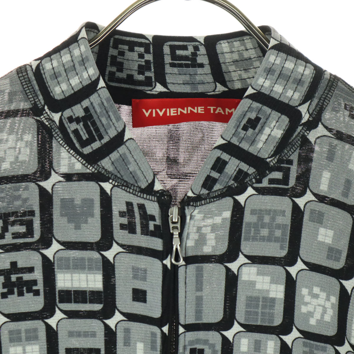 美品 VIVIENNE TAM ヴィヴィアンタム 総柄 長袖 ナイロンジャケット 40 グレー レディース