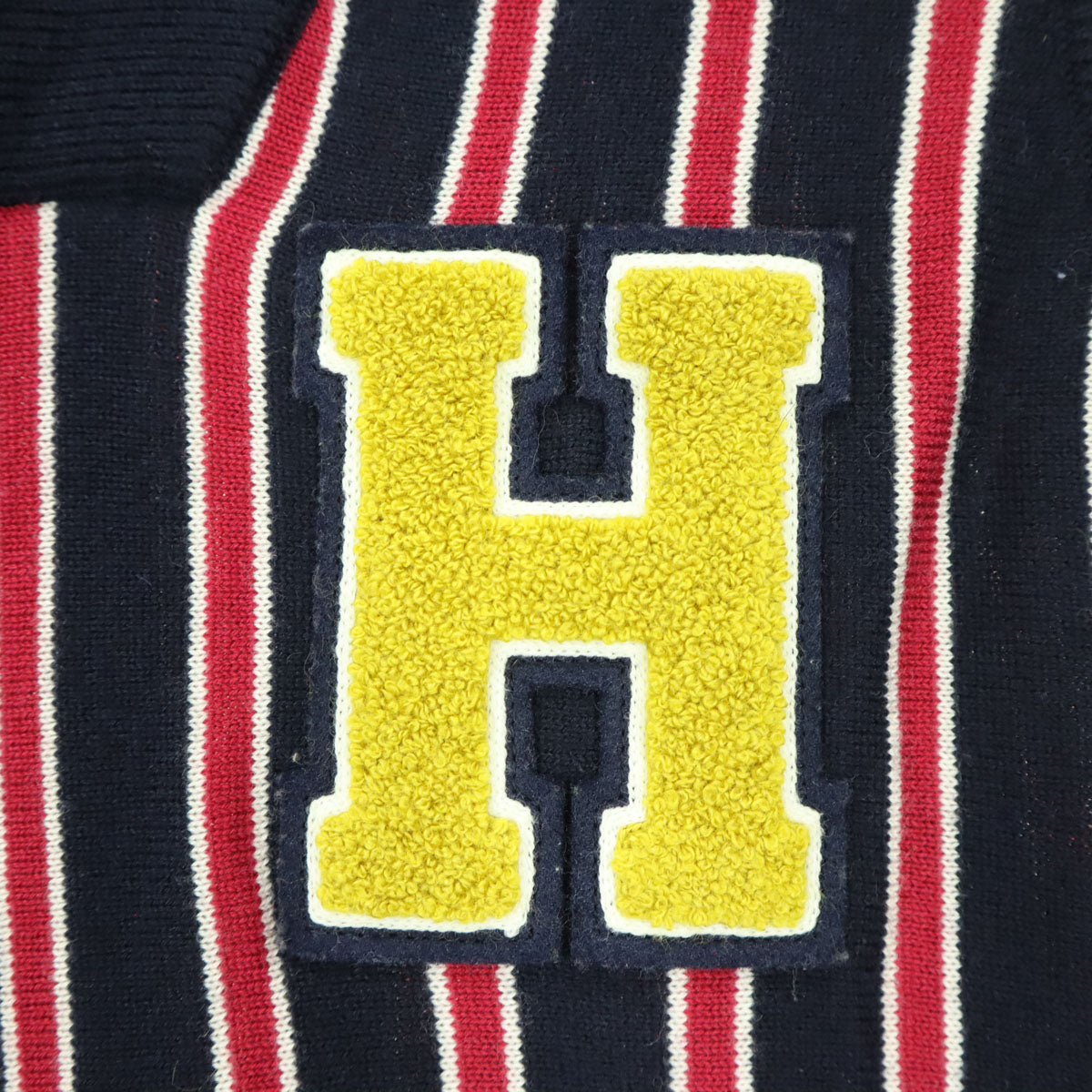 TOMMY HILFIGER トミーヒルフィガー ストライプ柄 ノースリーブ ショールカラー ニットベスト L ネイビー メンズ