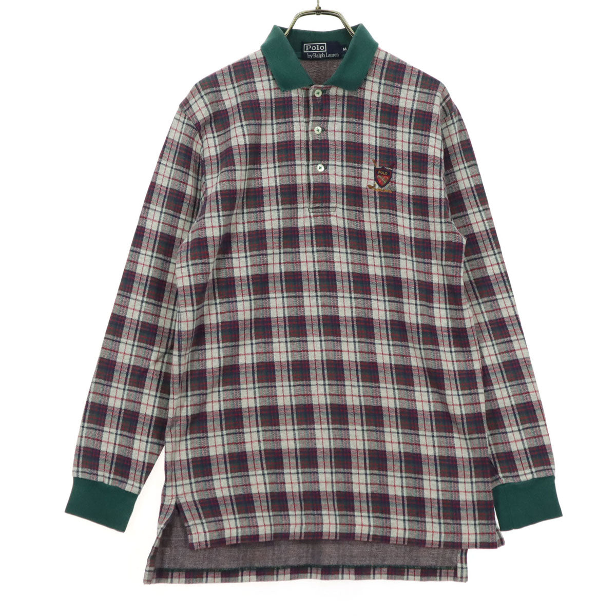 Polo by Ralph Lauren ポロバイラルフローレン チェック柄 ワンポイントロゴ 長袖 ポロシャツ M ベージュ系 メンズ
