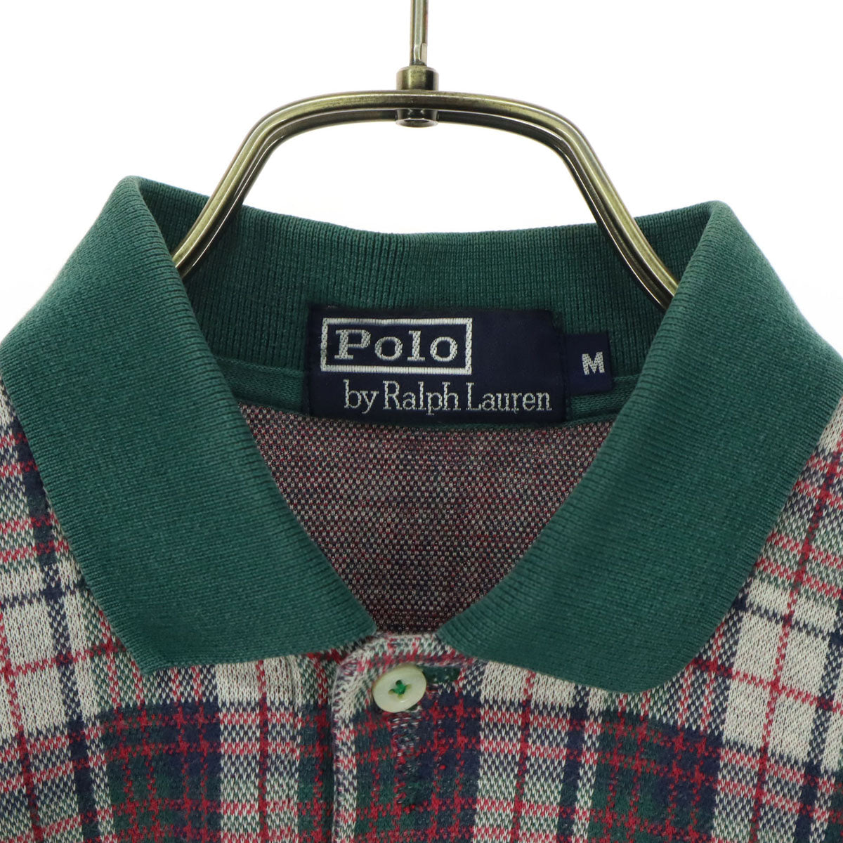 Polo by Ralph Lauren ポロバイラルフローレン チェック柄 ワンポイントロゴ 長袖 ポロシャツ M ベージュ系 メンズ