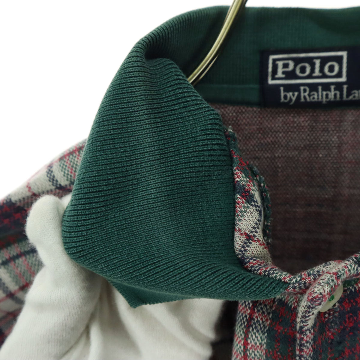 Polo by Ralph Lauren ポロバイラルフローレン チェック柄 ワンポイントロゴ 長袖 ポロシャツ M ベージュ系 メンズ