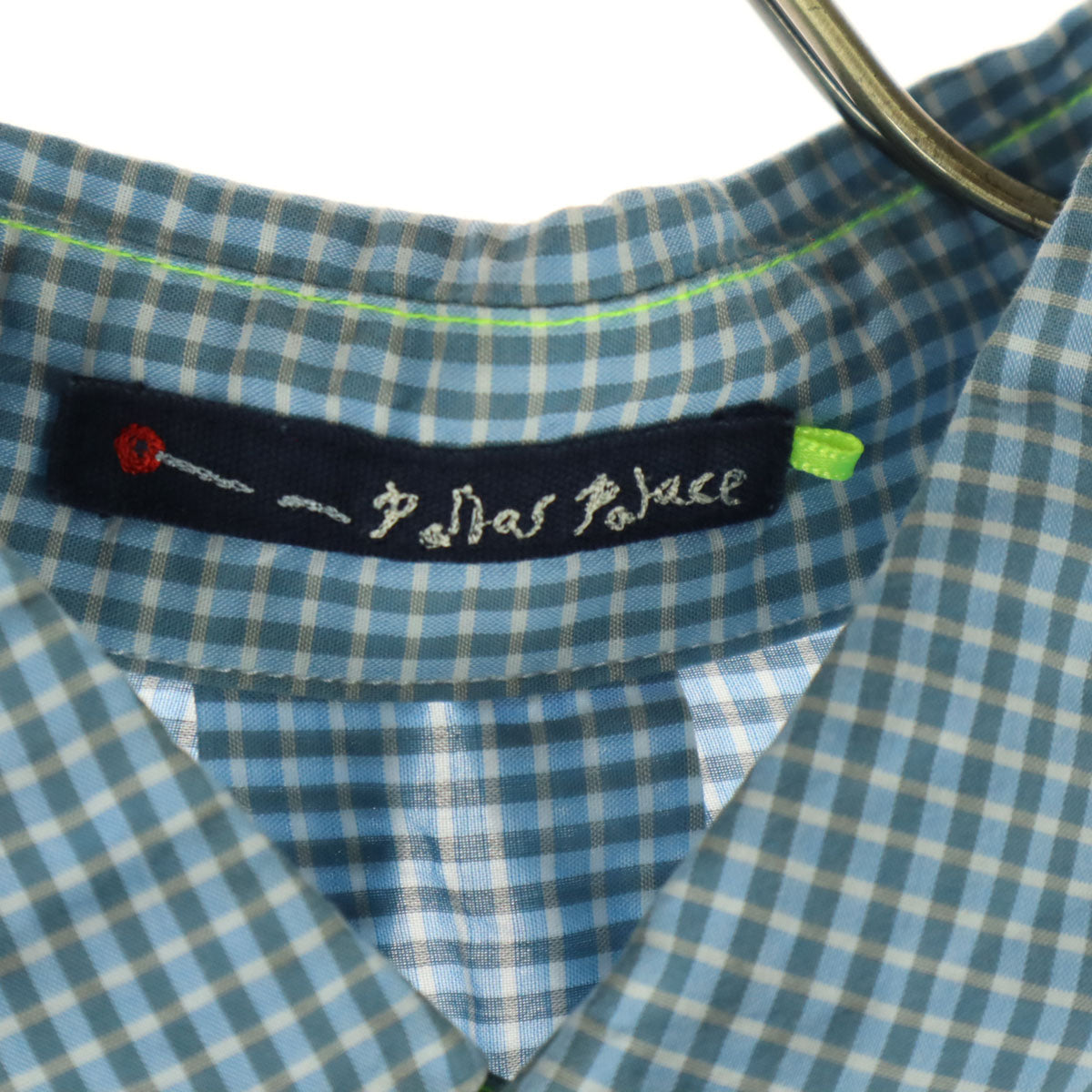 美品 Pal'las Palace パラスパレス 日本製 チェック柄 ストライプ柄 長袖 クレイジーパターン コットンシャツ 3 ライトブルー メンズ
