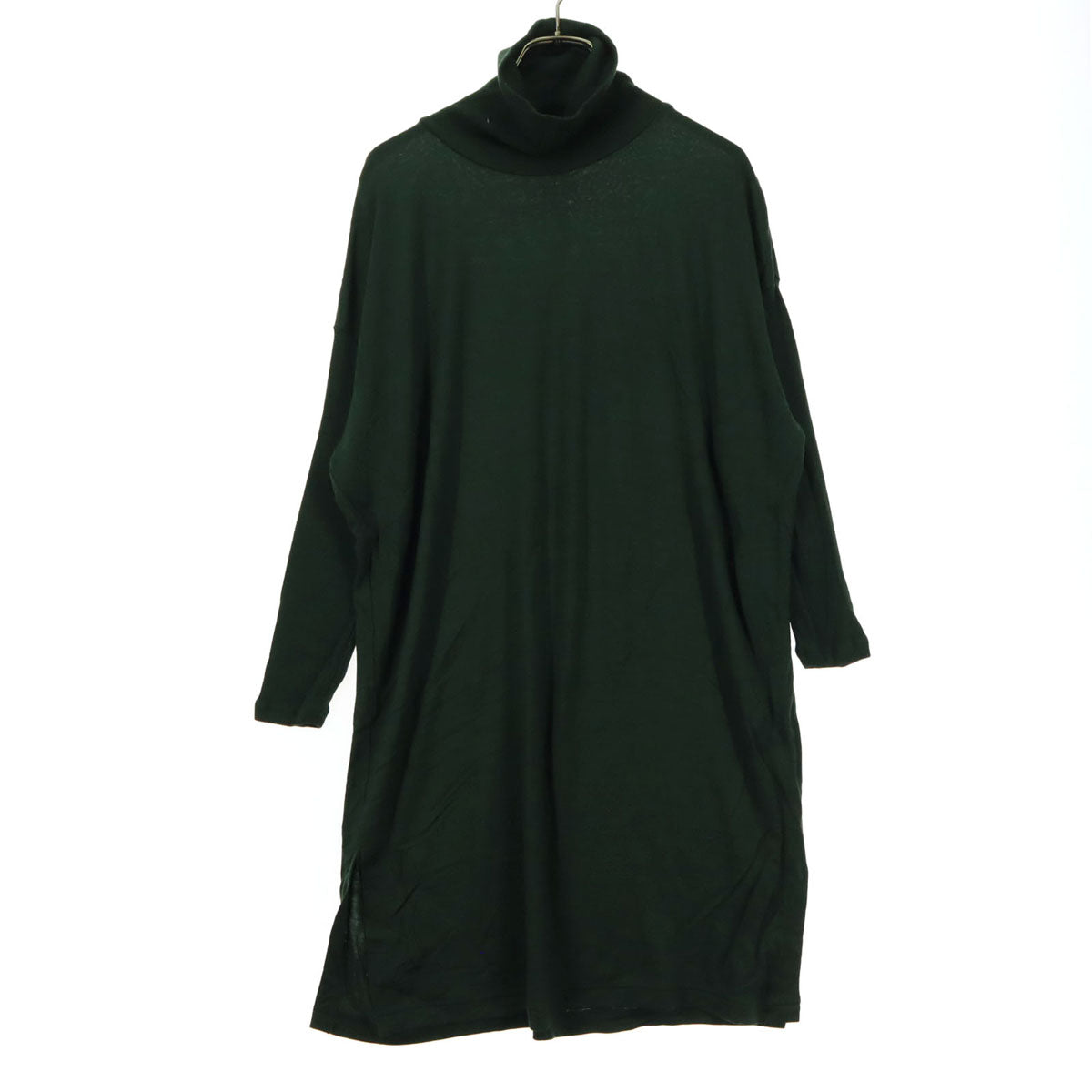 美品 Sarahwear サラウェア 日本製 長袖 タートルネック 膝丈ワンピース グリーン レディース