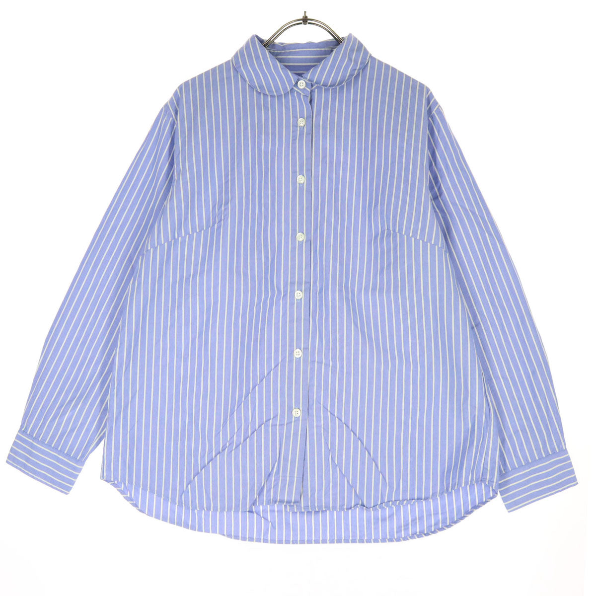 美品 Sarahwear サラウェア ストライプ柄 長袖 ブラウス 2 ブルー コットンシャツ レディース