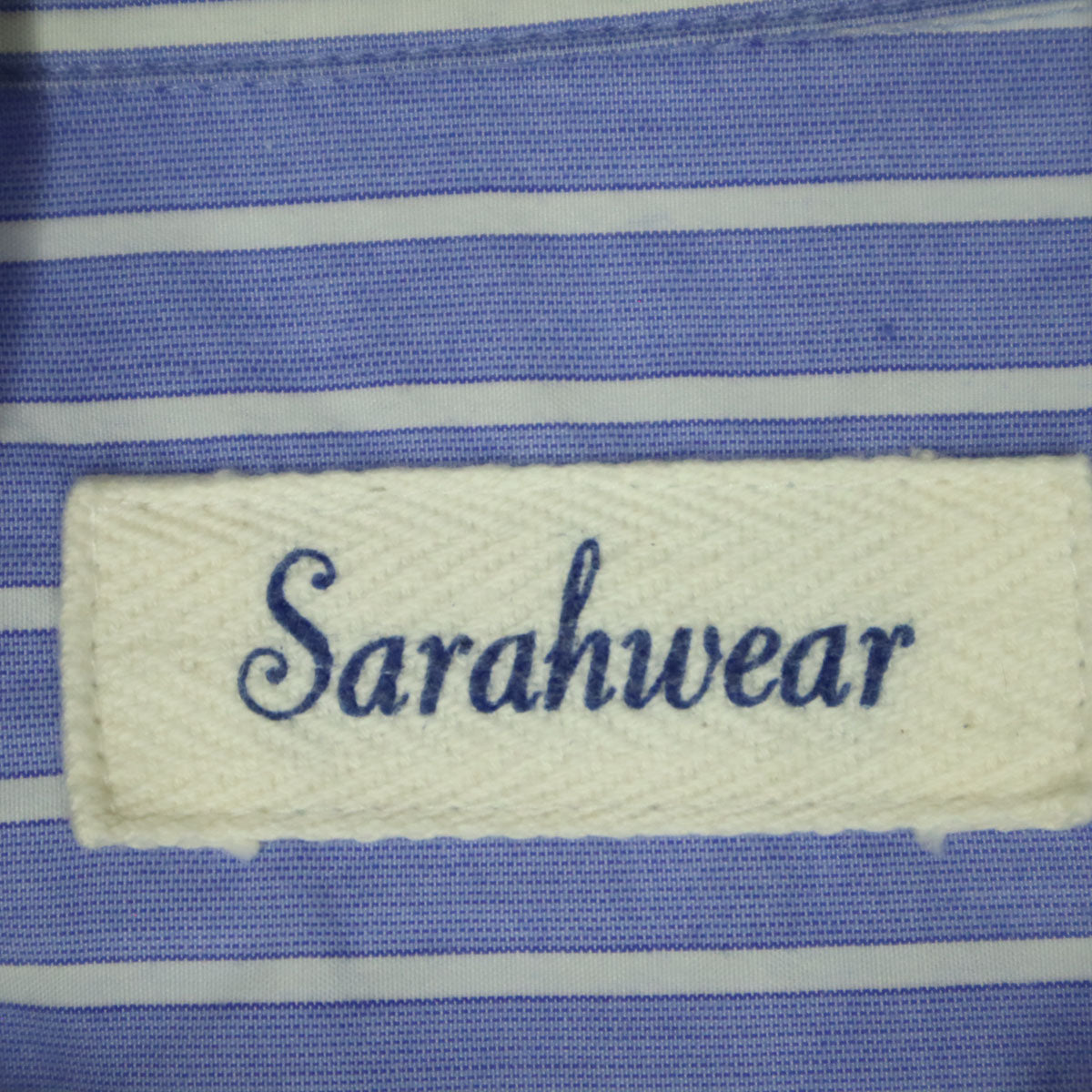 美品 Sarahwear サラウェア ストライプ柄 長袖 ブラウス 2 ブルー コットンシャツ レディース