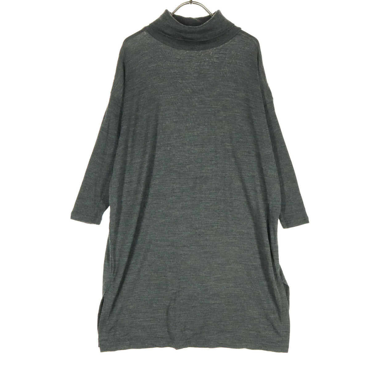 美品 Sarahwear サラウェア 長袖 タートルネック 膝丈ワンピース グレー レディース
