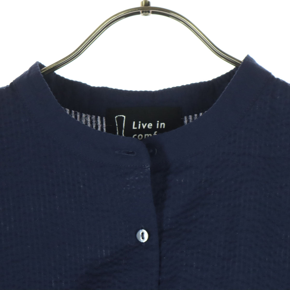 Live in comfort リブインコンフォート ことりっぷ co-Trip コラボ 長袖 ノーカラー シャツワンピース L ネイビー レディース