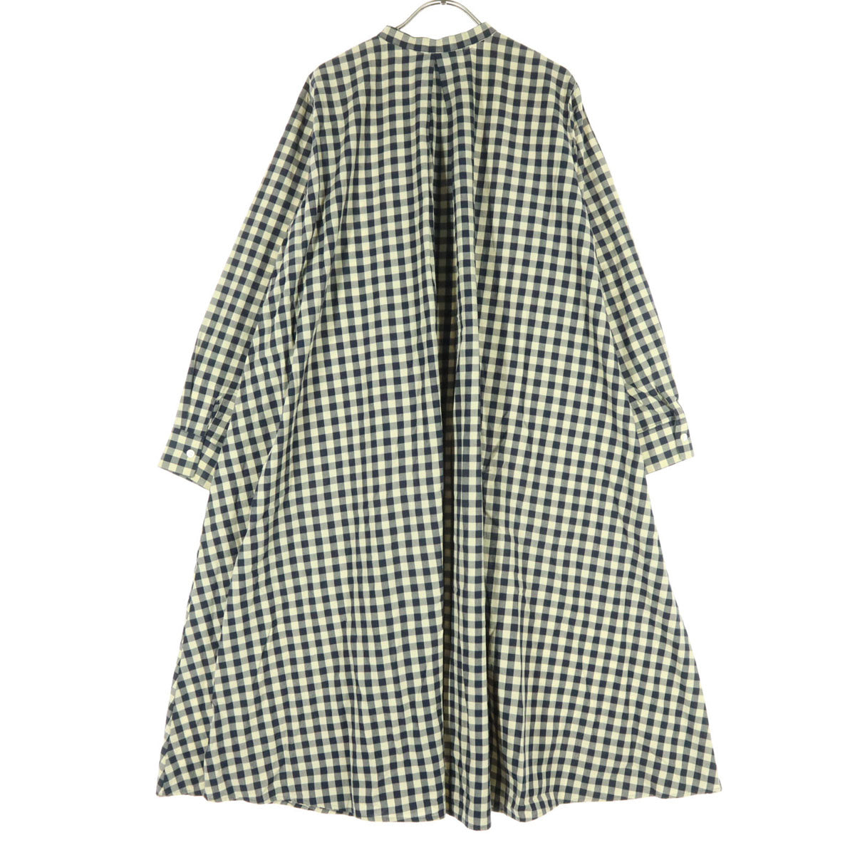 美品 MidiUmi ミディウミ チェック柄 長袖 ノーカラー シャツワンピース ネイビー系 レディース